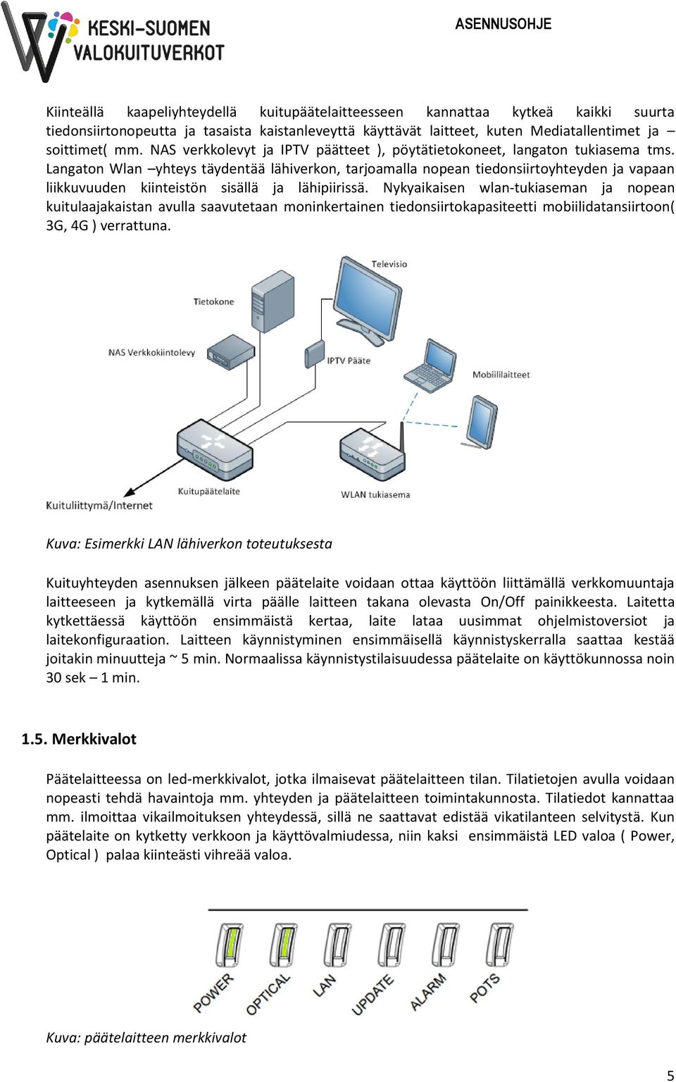 Langaton Wlan yhteys täydentää lähiverkon, tarjoamalla nopean tiedonsiirtoyhteyden ja vapaan liikkuvuuden kiinteistön sisällä ja lähipiirissä.