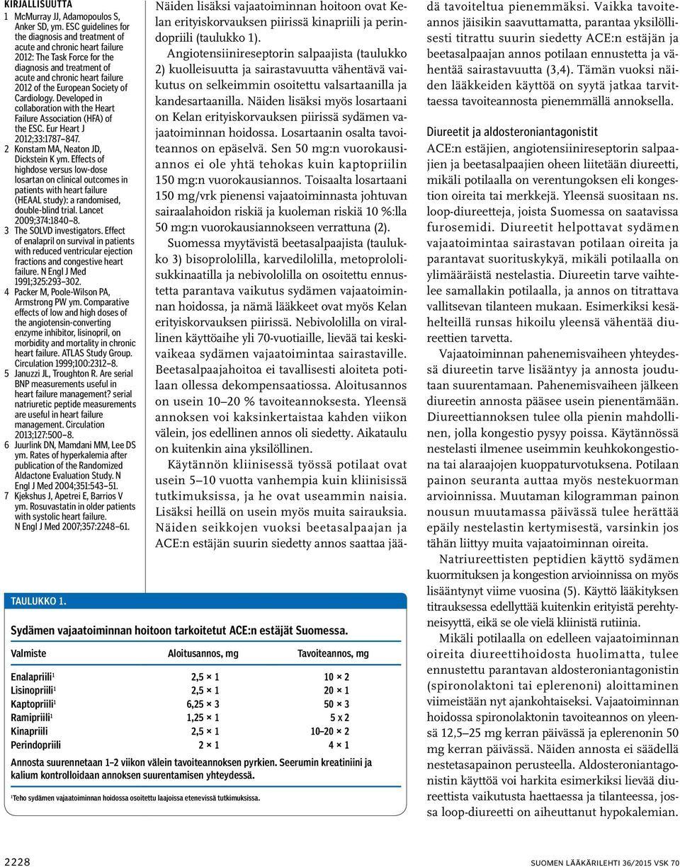 of Cardiology. Developed in collaboration with the Heart Failure Association (HFA) of the ESC. Eur Heart J 2012;33:1787 847. 2 Konstam MA, Neaton JD, Dickstein K ym.
