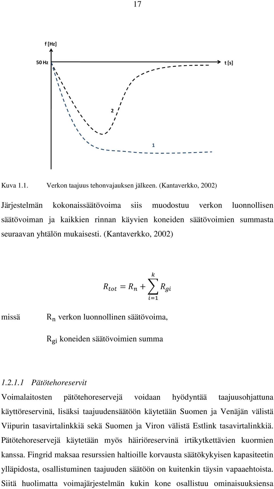 (Kantaverkko, 2002) missä R verkon luonnollinen säätövoima, R koneiden säätövoimien summa 1.