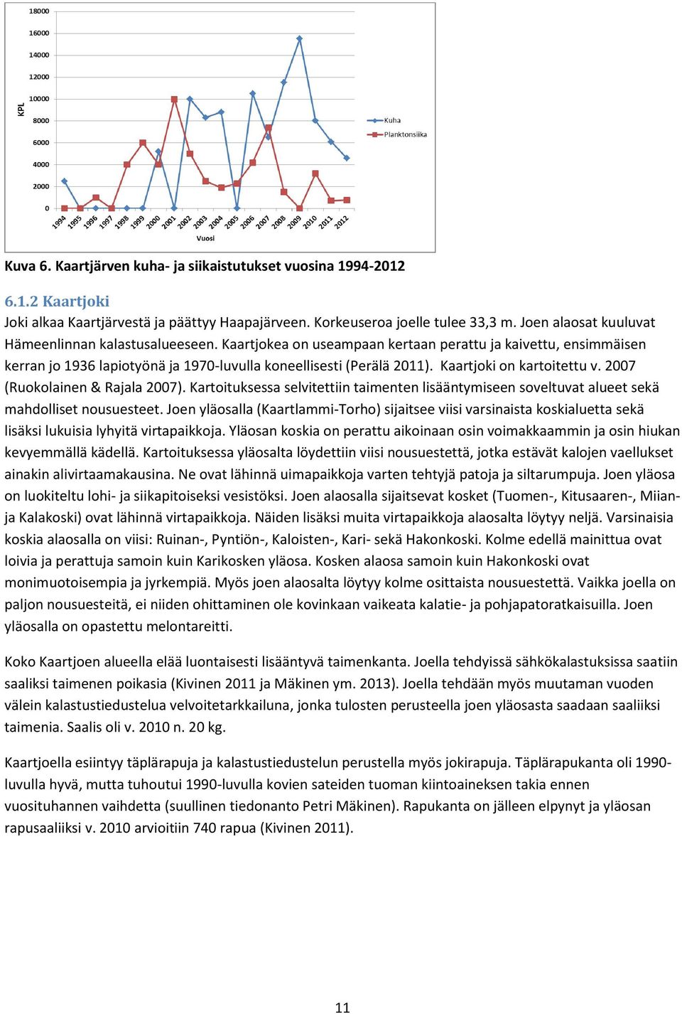 Kaartjoki on kartoitettu v. 2007 (Ruokolainen & Rajala 2007). Kartoituksessa selvitettiin taimenten lisääntymiseen soveltuvat alueet sekä mahdolliset nousuesteet.