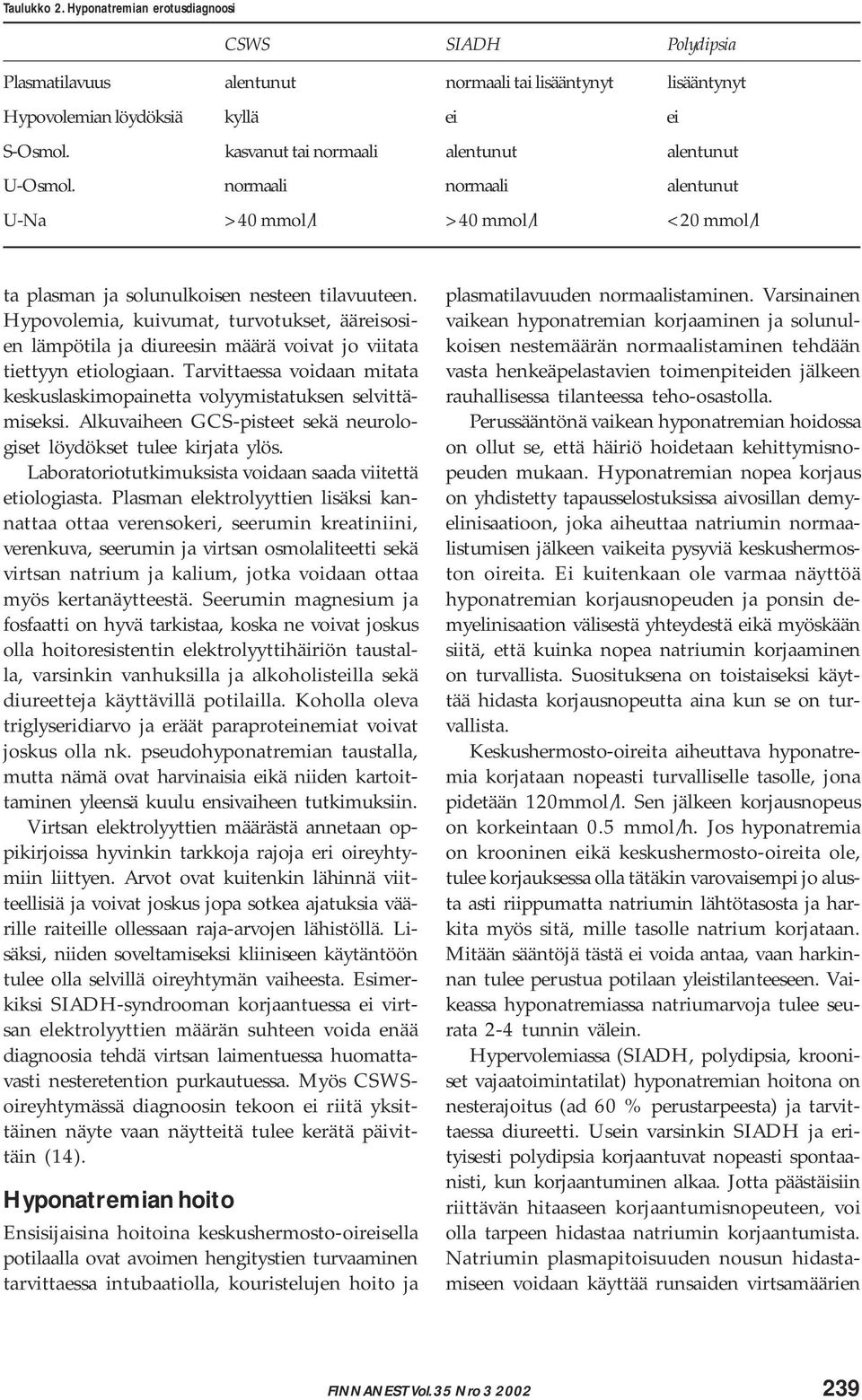 Hypovolemia, kuivumat, turvotukset, ääreisosien lämpötila ja diureesin määrä voivat jo viitata tiettyyn etiologiaan. Tarvittaessa voidaan mitata keskuslaskimopainetta volyymistatuksen selvittämiseksi.