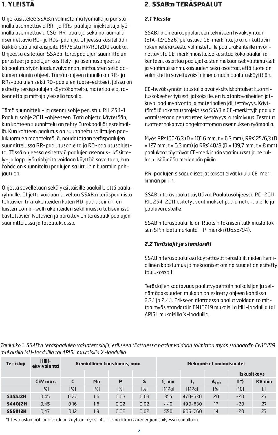 Ohjeessa esitetään SSAB:n teräspaalujen suunnittelun perusteet ja paalujen käsittely- ja asennusohjeet sekä paalutustyön laadunvalvonnan, mittausten sekä dokumentoinnin ohjeet.