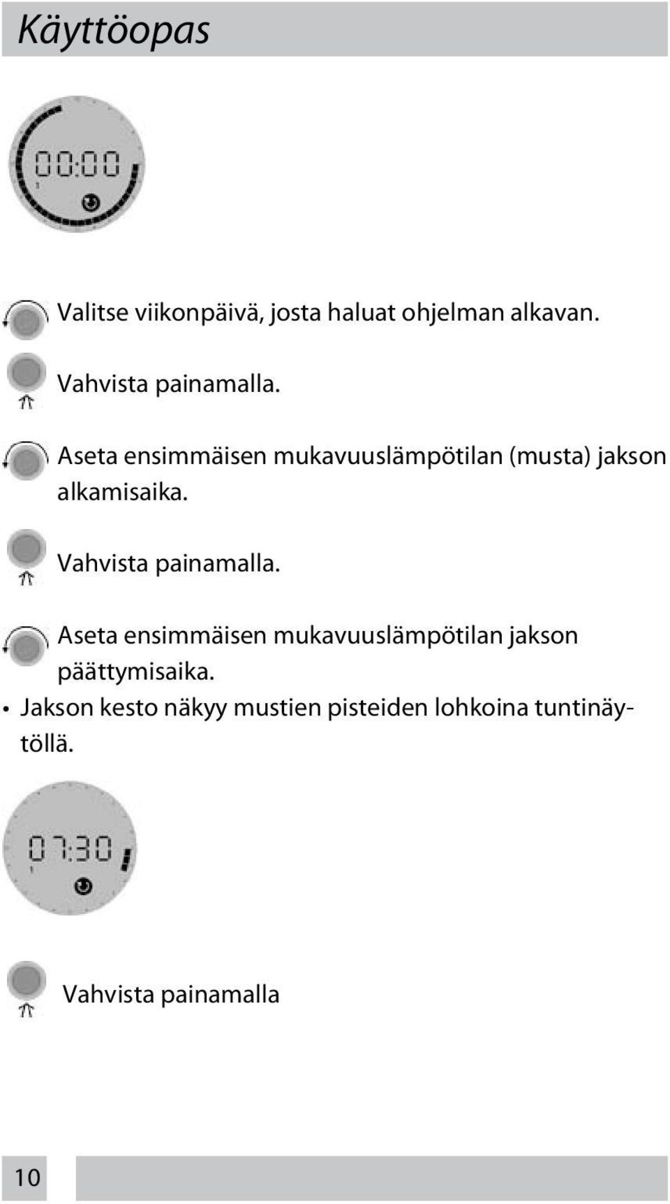 Aseta ensimmäisen mukavuuslämpötilan (musta) jakson alkamisaika.