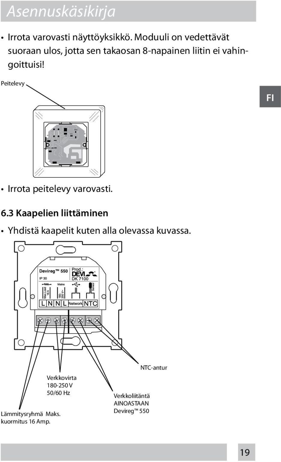 Peitelevy FI Irrota peitelevy varovasti. 6.