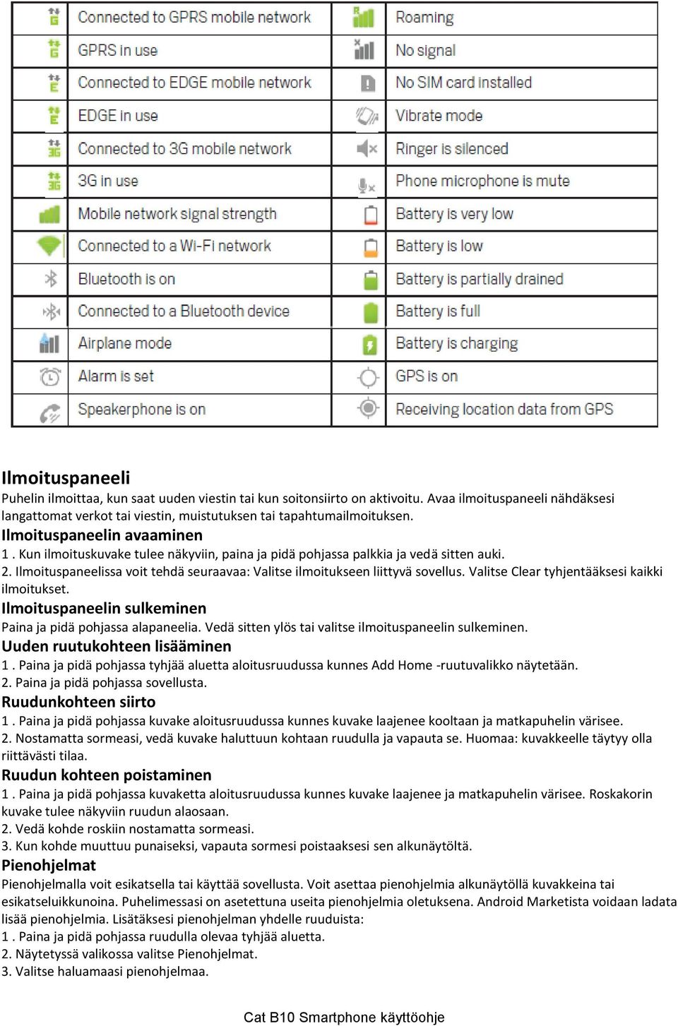 Valitse Clear tyhjentääksesi kaikki ilmoitukset. Ilmoituspaneelin sulkeminen Paina ja pidä pohjassa alapaneelia. Vedä sitten ylös tai valitse ilmoituspaneelin sulkeminen.