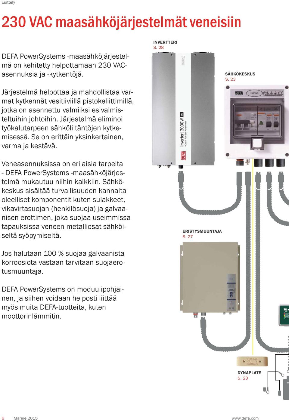 Järjestelmä eliminoi työkalutarpeen sähköliitäntöjen kytkemisessä. Se on erittäin yksinkertainen, varma ja kestävä. INVERTTERI S. 28 SÄHKÖKESKUS S.