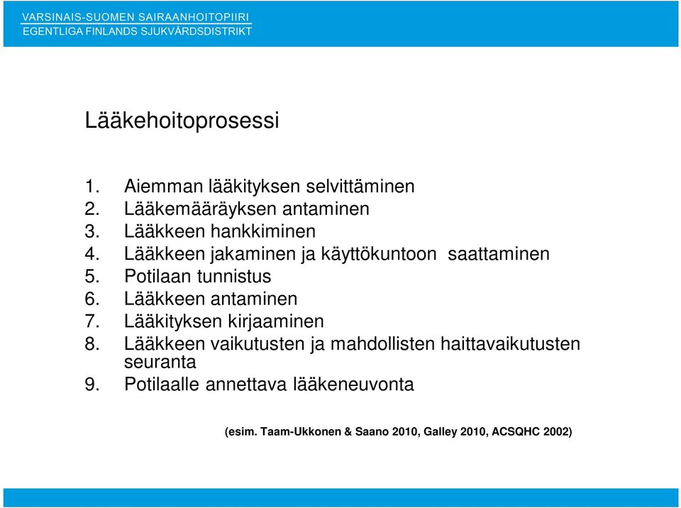 Lääkkeen antaminen 7. Lääkityksen kirjaaminen 8.