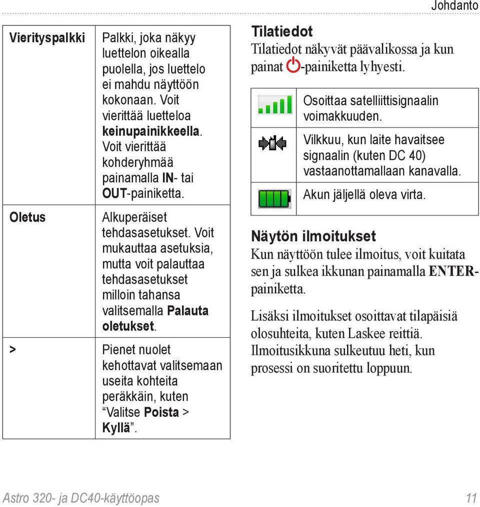 Voit mukauttaa asetuksia, mutta voit palauttaa tehdasasetukset milloin tahansa valitsemalla Palauta oletukset.