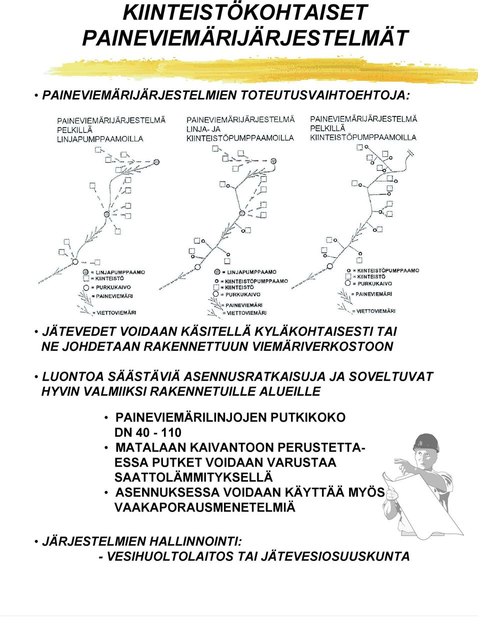 RAKENNETUILLE ALUEILLE PAINEVIEMÄRILINJOJEN PUTKIKOKO DN 40-110 MATALAAN KAIVANTOON PERUSTETTA- ESSA PUTKET VOIDAAN VARUSTAA