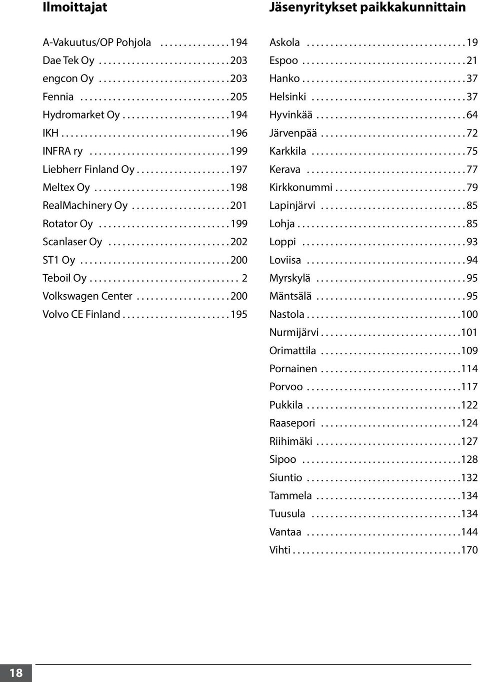 .. 19 Espoo... 21 Hanko... 37 Helsinki... 37 Hyvinkää... 64 Järvenpää... 72 Karkkila... 75 Kerava... 77 Kirkkonummi.... 79 Lapinjärvi... 85 Lohja... 85 Loppi... 93 Loviisa... 94 Myrskylä... 95 Mäntsälä.