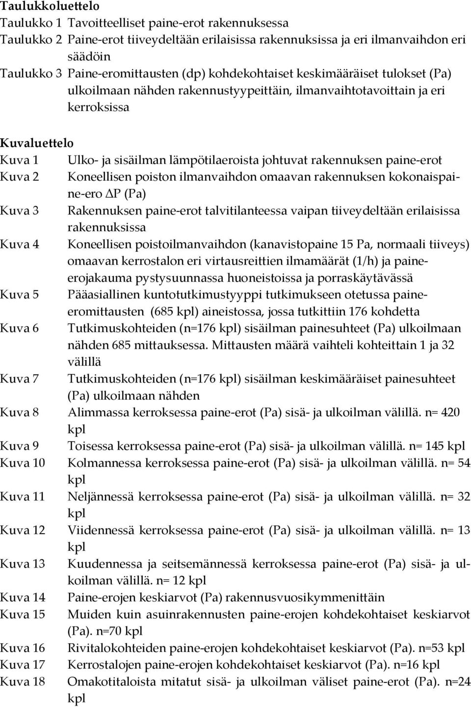 rakennuksen paine-erot Kuva 2 Koneellisen poiston ilmanvaihdon omaavan rakennuksen kokonaispaine-ero P (Pa) Kuva 3 Rakennuksen paine-erot talvitilanteessa vaipan tiiveydeltään erilaisissa