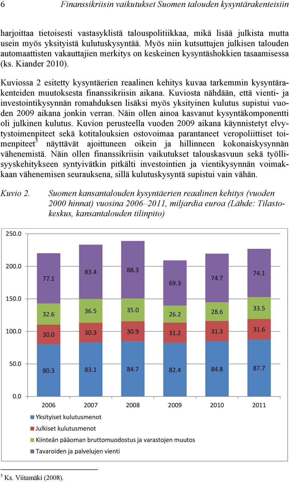 Kuviossa 2 esitetty kysyntäerien reaalinen kehitys kuvaa tarkemmin kysyntärakenteiden muutoksesta finanssikriisin aikana.