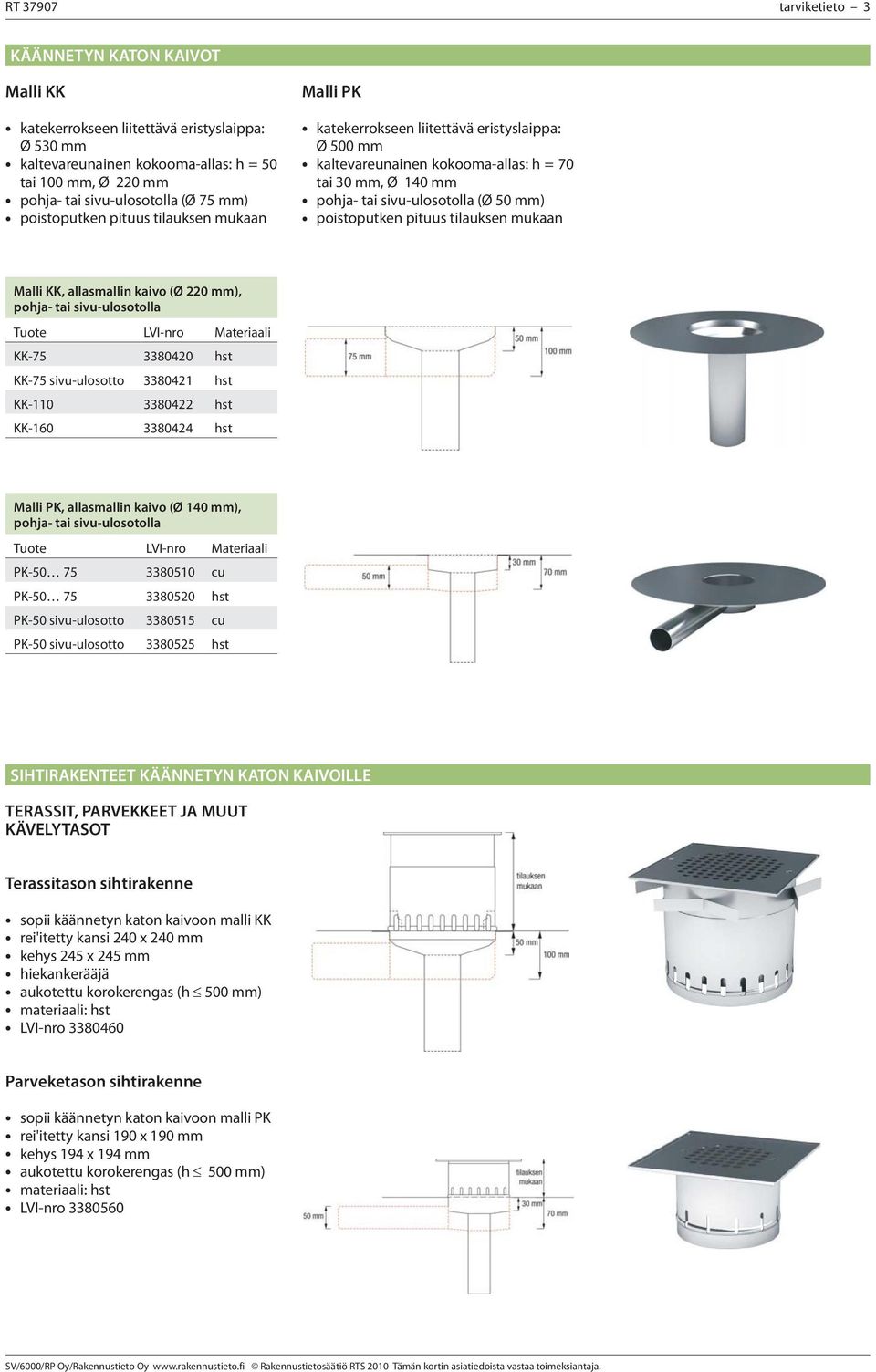 sivu-ulosotolla KK-75 3380420 hst KK-75 sivu-ulosotto 3380421 hst KK-110 3380422 hst KK-160 3380424 hst Malli PK, allasmallin kaivo (Ø 140 mm), pohja- tai sivu-ulosotolla PK-50 75 3380510 cu PK-50 75