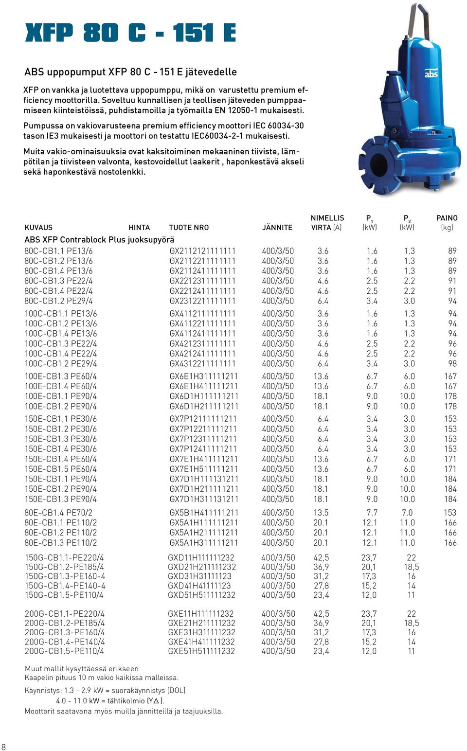 Pumpussa on vakiovarusteena premium efficiency moottori IEC - tason IE mukaisesti ja moottori on testattu IEC-- mukaisesti.