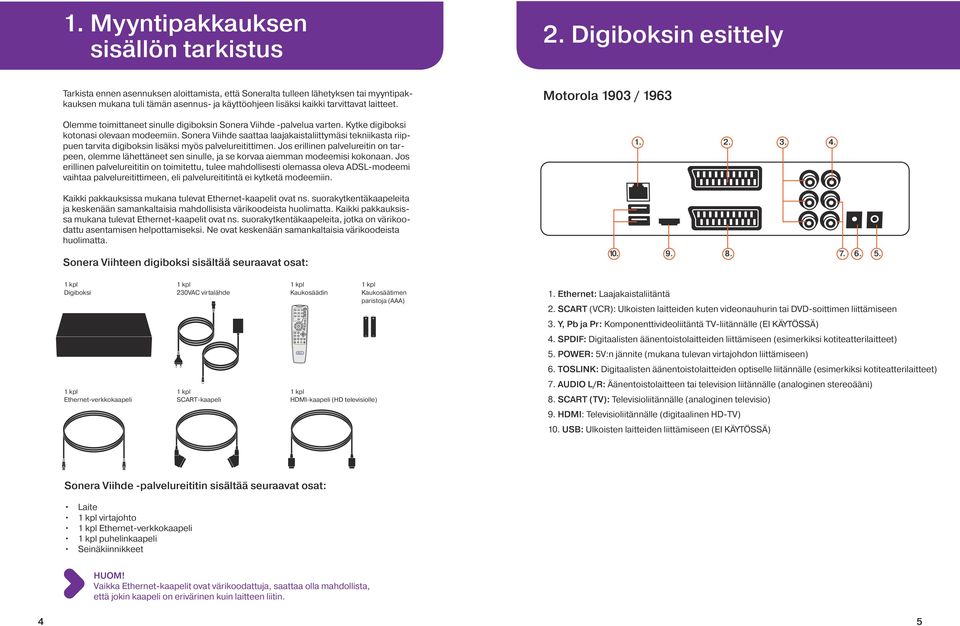 Olemme toimittaneet sinulle digiboksin Sonera Viihde -palvelua varten. Kytke digiboksi kotonasi olevaan modeemiin.