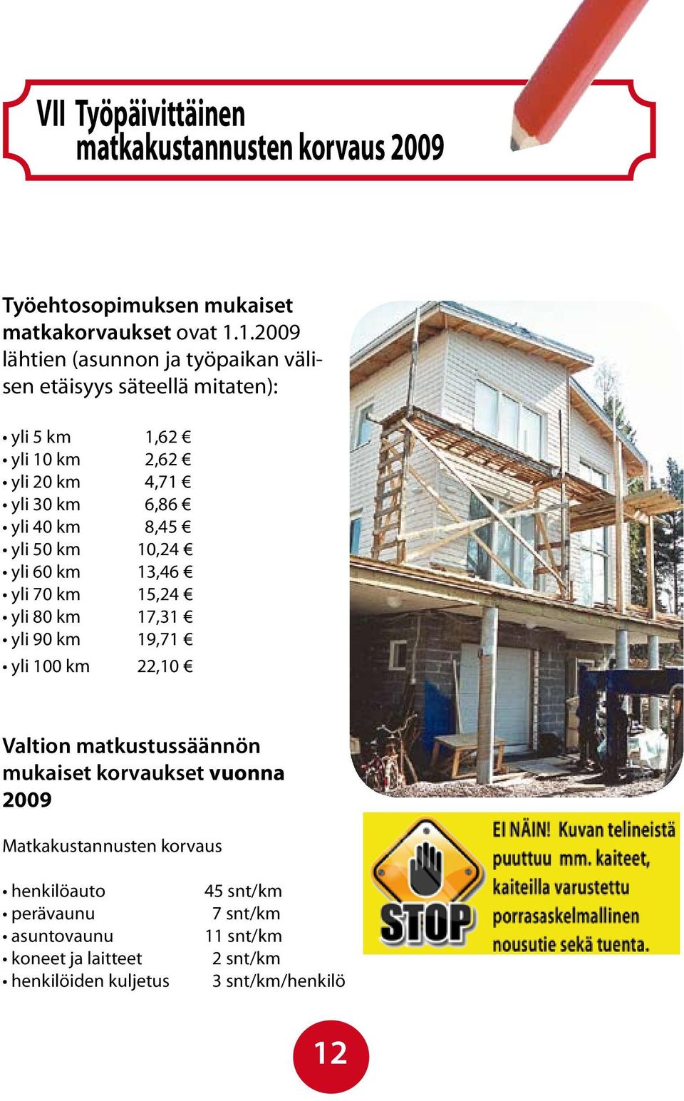 km 8,45 yli 50 km 10,24 yli 60 km 13,46 yli 70 km 15,24 yli 80 km 17,31 yli 90 km 19,71 yli 100 km 22,10 Valtion matkustussäännön mukaiset