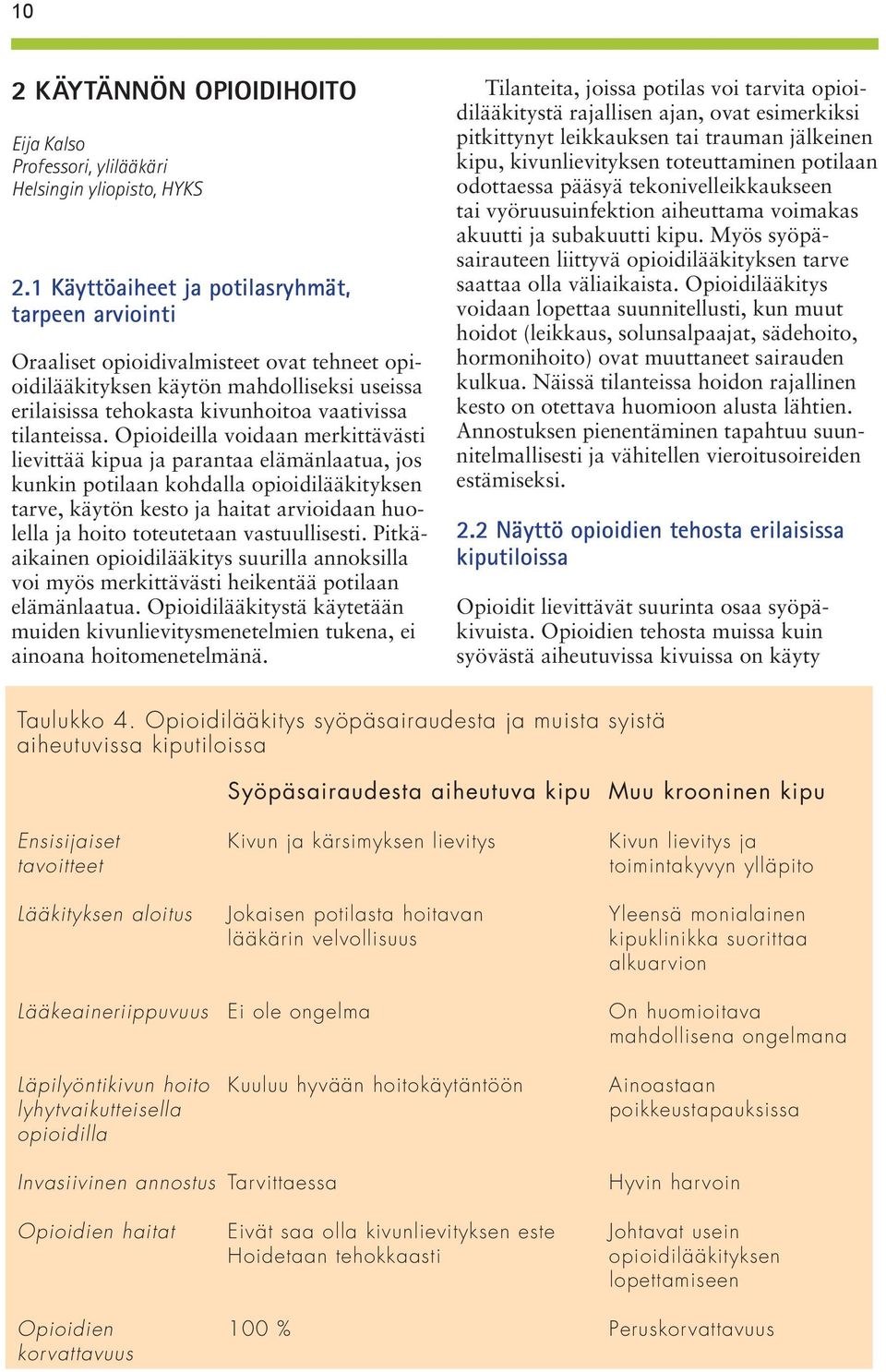 Opioideilla voidaan merkittävästi lievittää kipua ja parantaa elämänlaatua, jos kunkin potilaan kohdalla opioidilääkityksen tarve, käytön kesto ja haitat arvioidaan huolella ja hoito toteutetaan