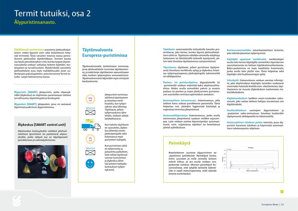 Termien kautta saa hyvän peruskäsityksen siitä, kuinka laajasti älyominaisuuksilla voidaan vaikuttaa laitteen käyttöön, kestävyyteen ja turvallisuuteen.