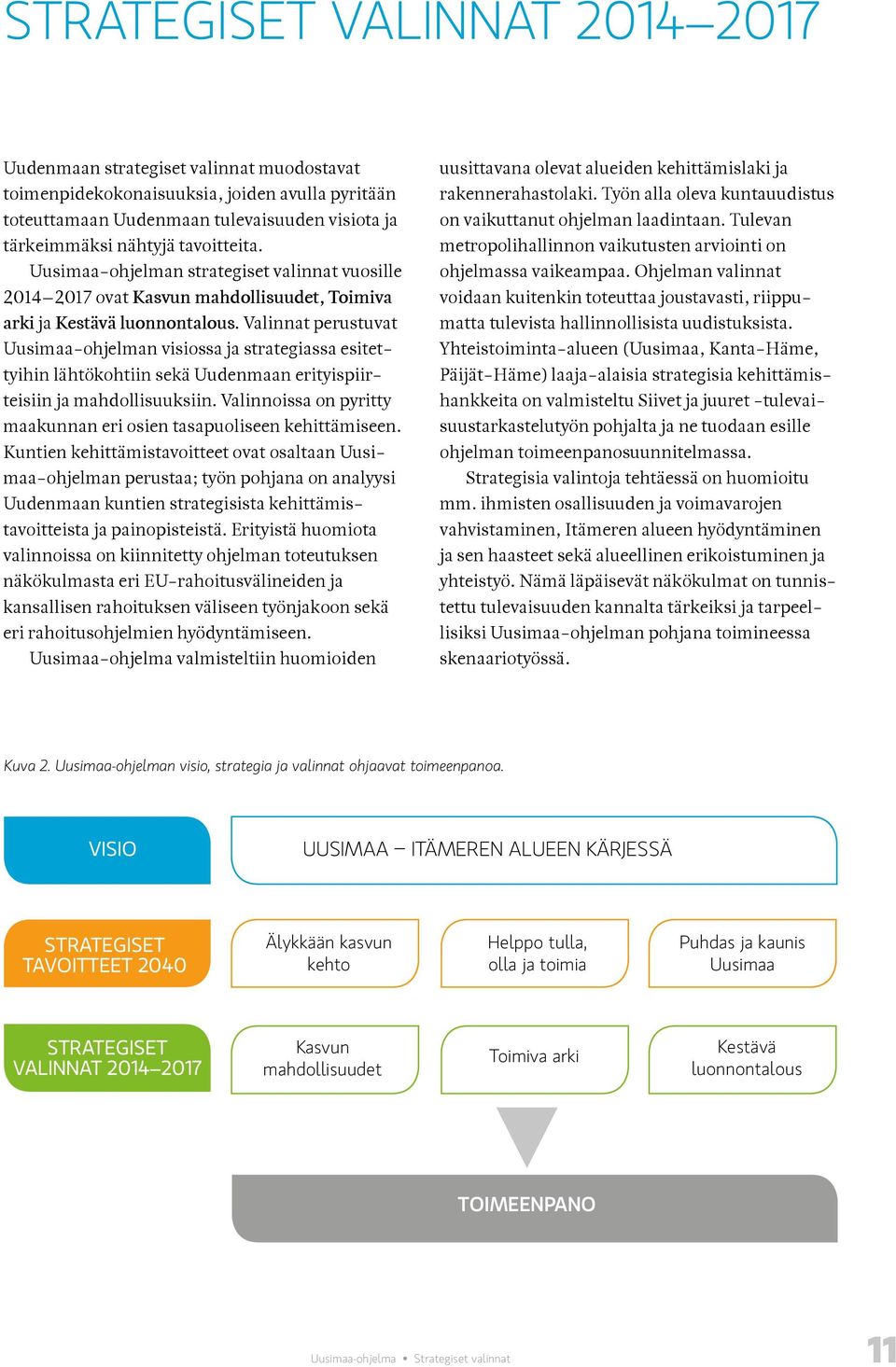 Valinnat perustuvat Uusimaa-ohjelman visiossa ja strategiassa esitettyihin lähtökohtiin sekä Uudenmaan erityispiirteisiin ja mahdollisuuksiin.