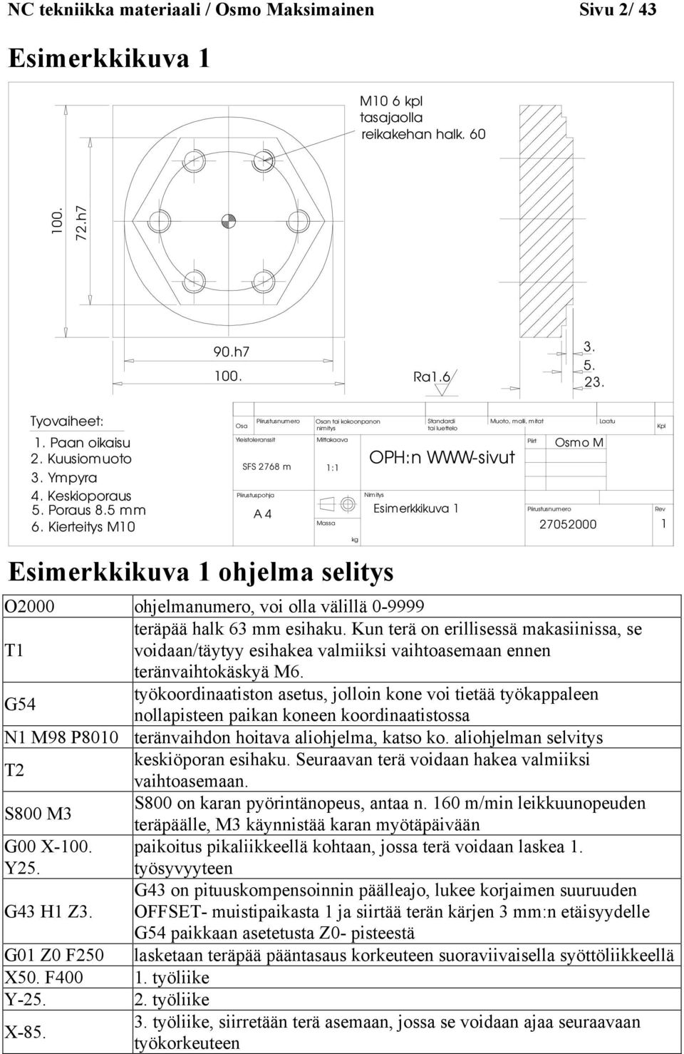 Kierteitys M10 Osa Yleistoleranssit Piirustusnumero SFS 2768 m 1:1 Piirustuspohja A 4 Osan tai kokoonpanon nimitys Mittakaava Massa kg Standardi tai luettelo OPH:n WWW-sivut Nimitys Esimerkkikuva 1