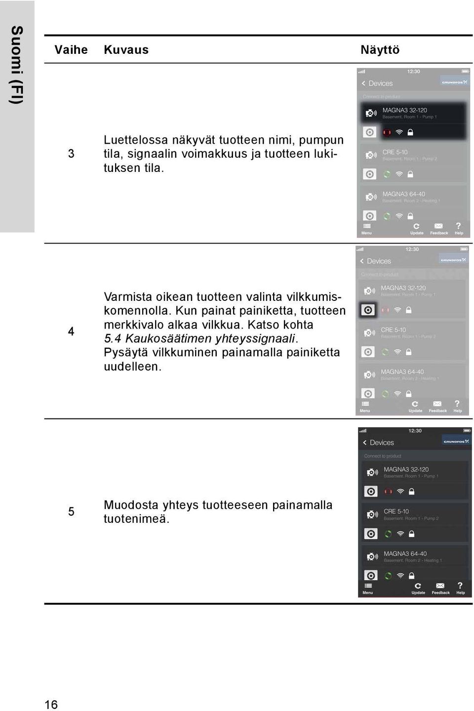 Kun painat painiketta, tuotteen merkkivalo alkaa vilkkua. Katso kohta 5.