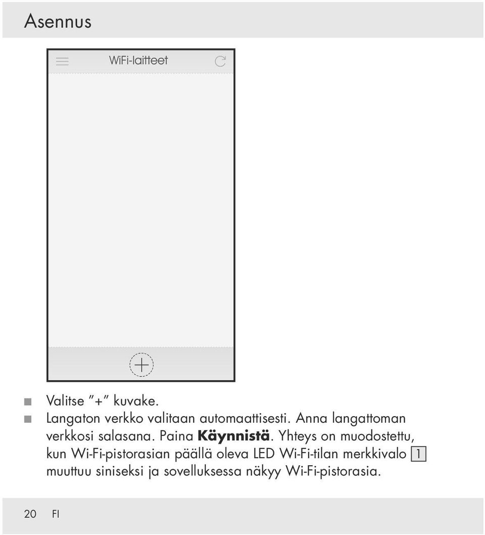 Yhteys on muodostettu, kun Wi Fi pistorasian päällä oleva LED Wi Fi