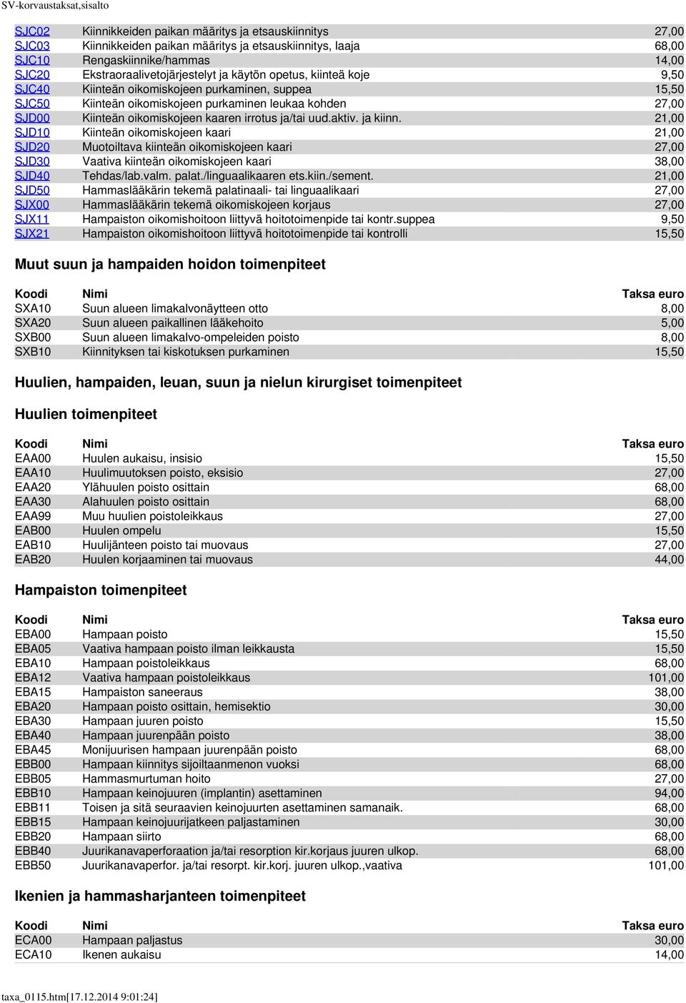 uud.aktiv. ja kiinn. 21,00 SJD10 Kiinteän oikomiskojeen kaari 21,00 SJD20 Muotoiltava kiinteän oikomiskojeen kaari 27,00 SJD30 Vaativa kiinteän oikomiskojeen kaari 38,00 SJD40 Tehdas/lab.valm. palat.