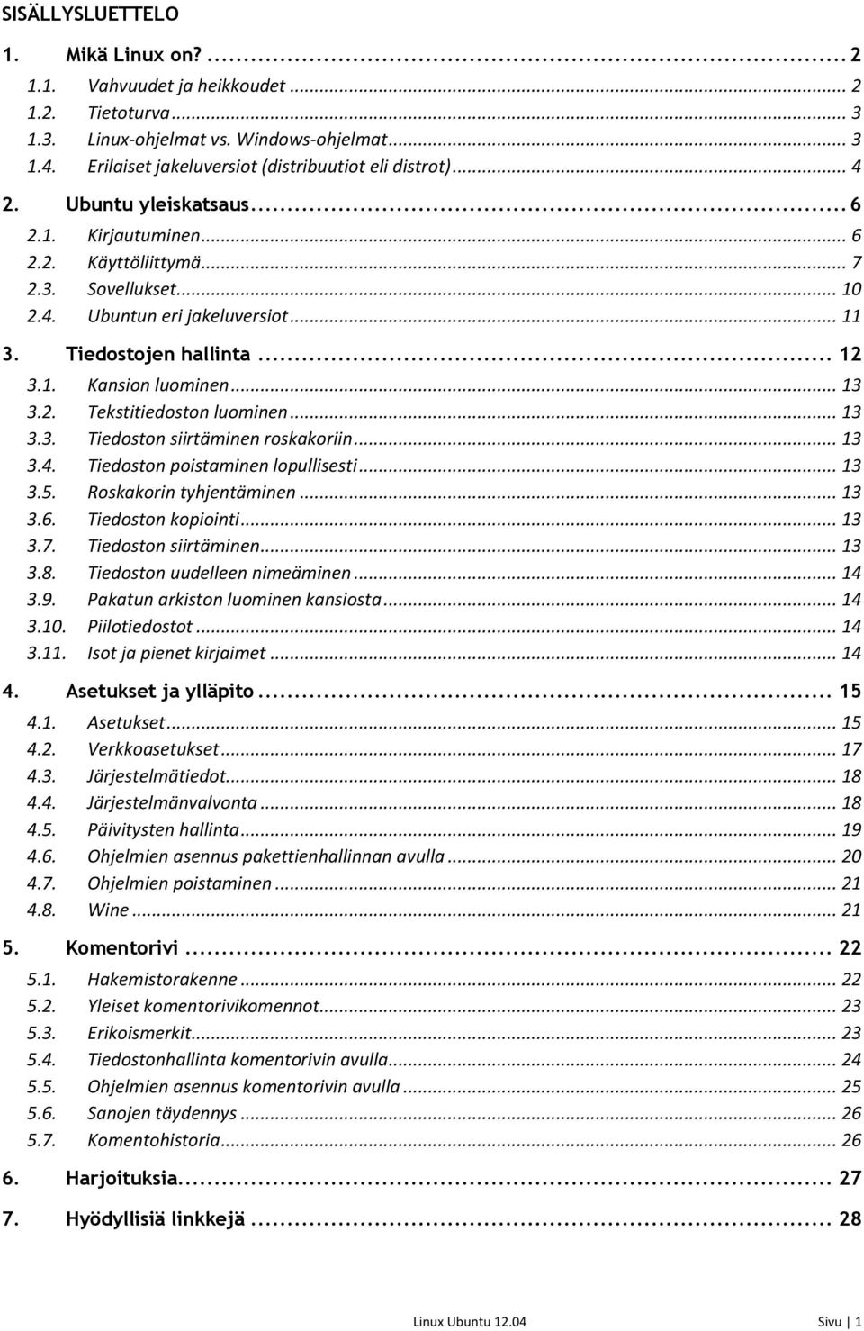 2. Tekstitiedoston luominen... 13 3.3. Tiedoston siirtäminen roskakoriin... 13 3.4. Tiedoston poistaminen lopullisesti... 13 3.5. Roskakorin tyhjentäminen... 13 3.6. Tiedoston kopiointi... 13 3.7.