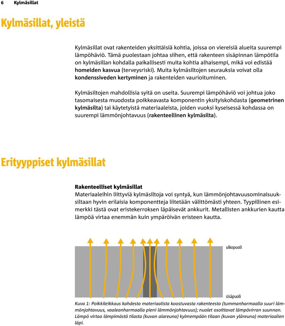 Muita kylmäsiltojen seurauksia voivat olla kondenssiveden kertyminen ja rakenteiden vaurioituminen. Kylmäsiltojen mahdollisia syitä on useita.