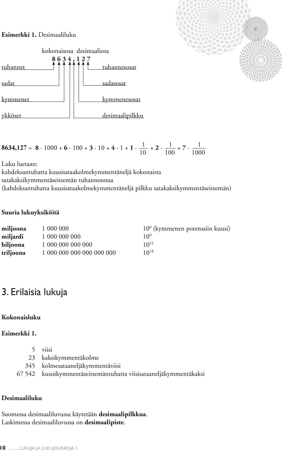 100 1000 Luku luetaan: kahdeksantuhatta kuusisataakolmekymmentäneljä kokonaista satakaksikymmentäseitsemän tuhannesosaa (kahdeksantuhatta kuusisataakolmekymmentäneljä pilkku