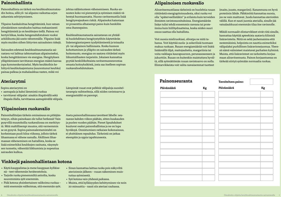 Painoa voi kertyä liikaa, koska hengenahdistuksen vuoksi arkiliikunta jää usein vähemmälle. Ylipaino lisää myös muiden siihen liittyvien sairauksien riskejä.