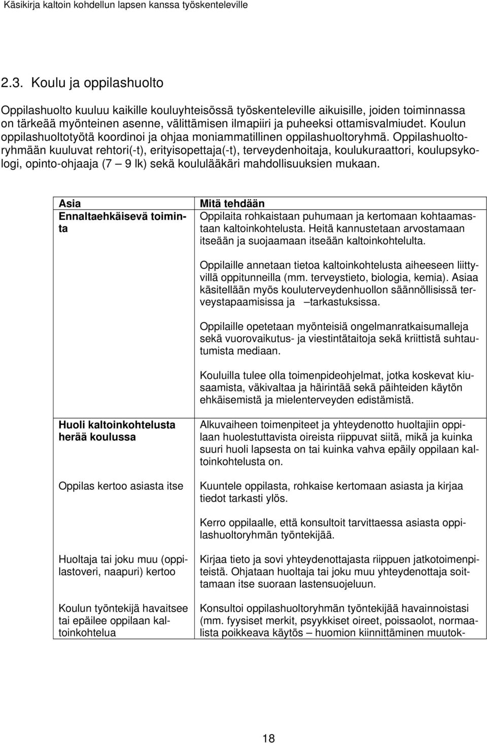 Oppilashuoltoryhmään kuuluvat rehtori(-t), erityisopettaja(-t), terveydenhoitaja, koulukuraattori, koulupsykologi, opinto-ohjaaja (7 9 lk) sekä koululääkäri mahdollisuuksien mukaan.