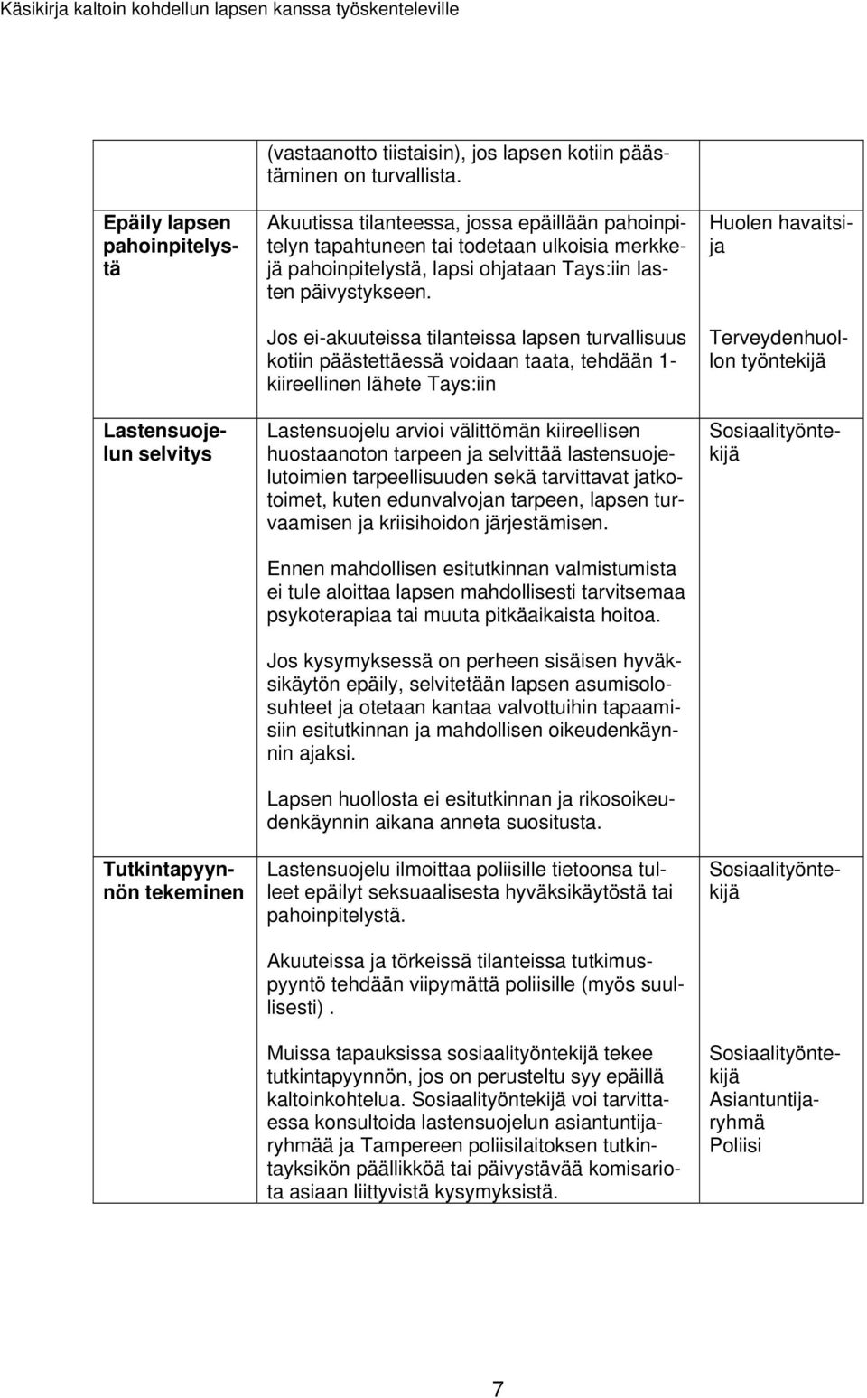 pahoinpitelystä, lapsi ohjataan Tays:iin lasten päivystykseen.