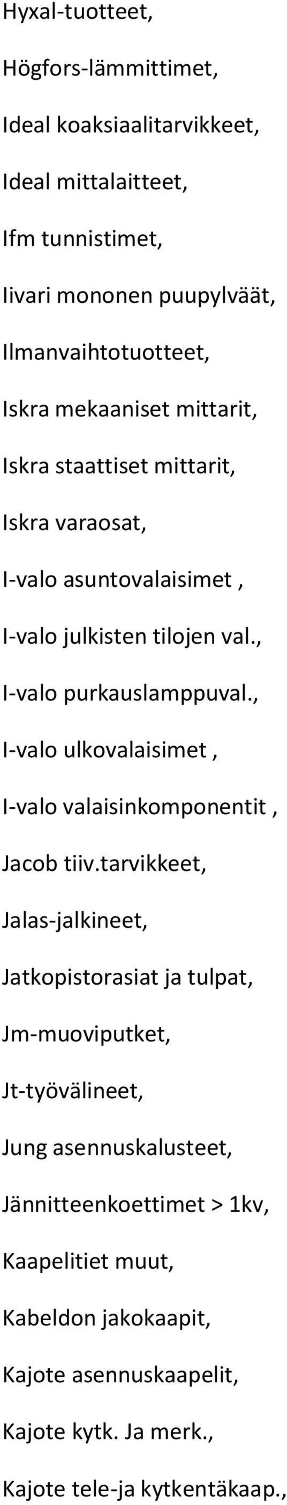 , I-valo ulkovalaisimet, I-valo valaisinkomponentit, Jacob tiiv.