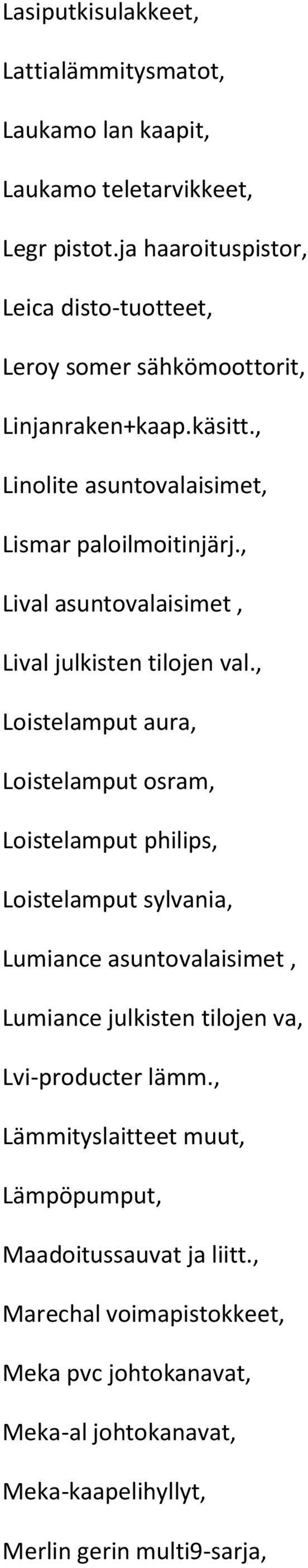 , Lival asuntovalaisimet, Lival julkisten tilojen val.