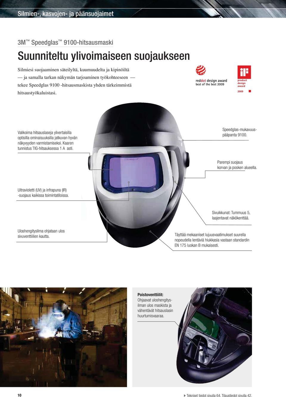 Valikoima hitsauslaseja ylivertaisilla optisilla ominaisuuksilla jatkuvan hyvän näkyvyyden varmistamiseksi. Kaaren tunnistus TIG-hitsauksessa 1 A asti. Speedglas-mukavuuspääpanta 9100.