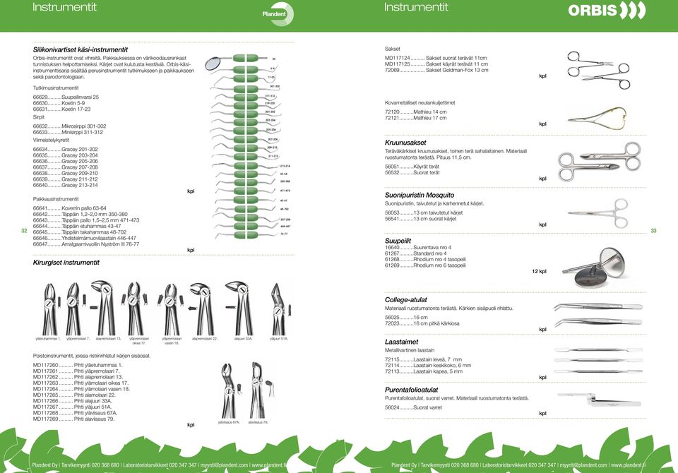 .. Sakset Goldman-Fox 13 cm Tutkimusinstrumentit 66629...Suupeilinvarsi 25 66630...Koetin 5-9 66631...Koetin 17-23 Sirpit 66632...Mikrosirppi 301-302 66633...Minisirppi 311-312 Viimeistelykyretit 66634.
