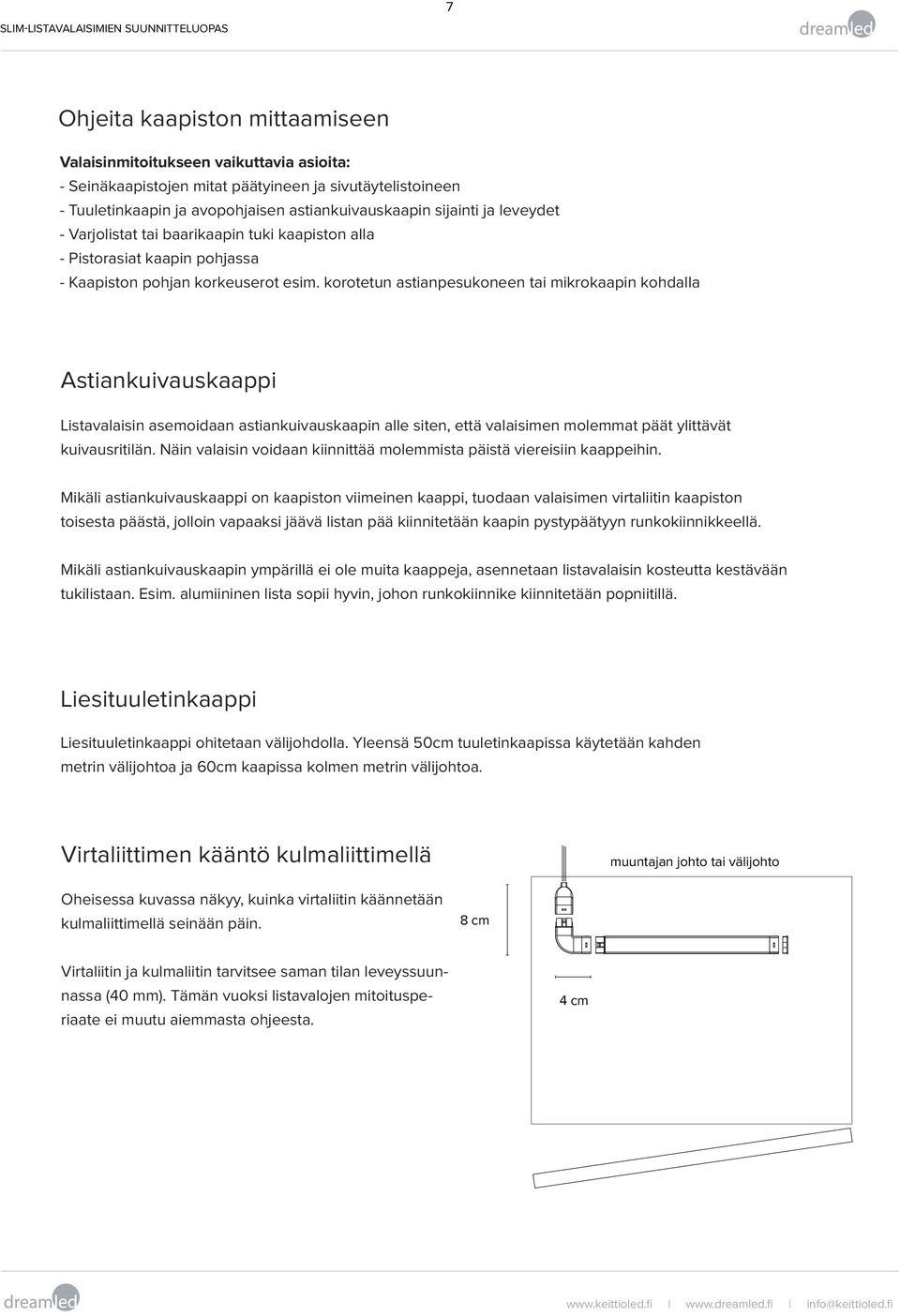 korotetun astianpesukoneen tai mikrokaapin kohdalla Astiankuivauskaappi Listavalaisin asemoidaan astiankuivauskaapin alle siten, että valaisimen molemmat päät ylittävät kuivausritilän.