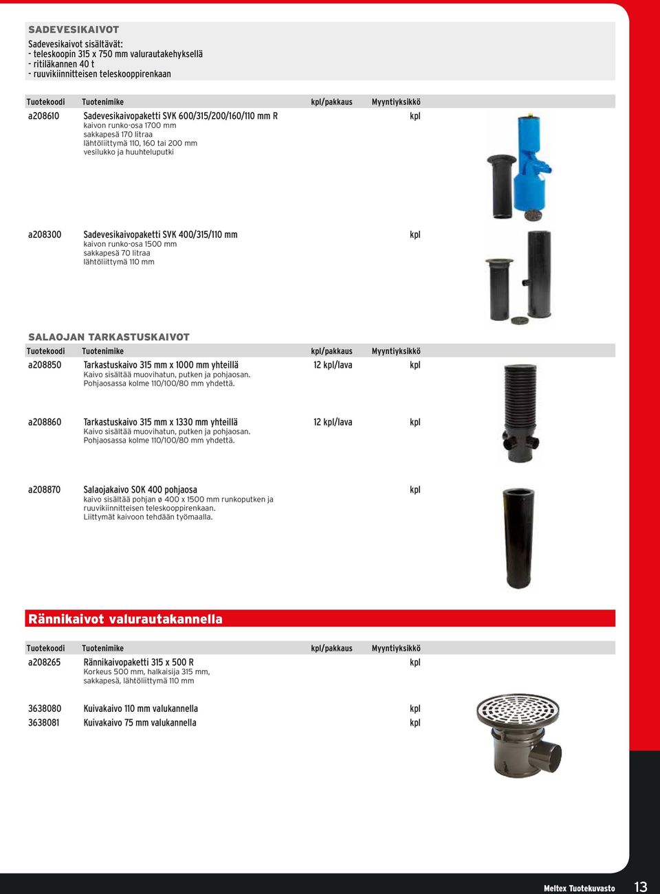 runko-osa 1500 mm sakkapesä 70 litraa lähtöliittymä 110 mm kpl Salaojan tarkastuskaivot a208850 Tarkastuskaivo 315 mm x 1000 mm yhteillä Kaivo sisältää muovihatun, putken ja pohjaosan.