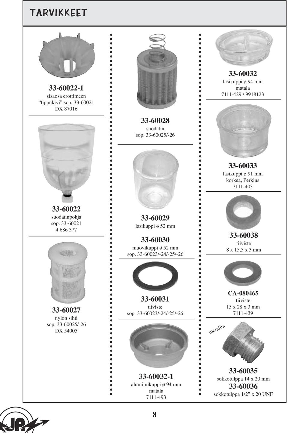 33-60021 4 686 377 33-60029 lasikuppi ø 52 mm 33-60030 muovikuppi ø 52 mm sop. 33-60023/-24/-25/-26 33-60038 tiiviste 8 x 15,5 x 3 mm 33-60027 nylon sihti sop.