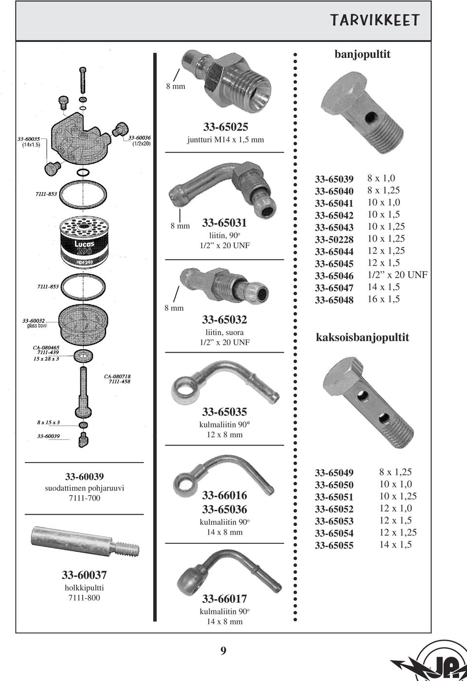 kaksoisbanjopultit 33-65035 kulmaliitin 90 12 x 8 mm 33-60039 suodattimen pohjaruuvi 7111-700 33-66016 33-65036 kulmaliitin 90 o 14 x 8 mm 33-65049 33-65050 33-65051