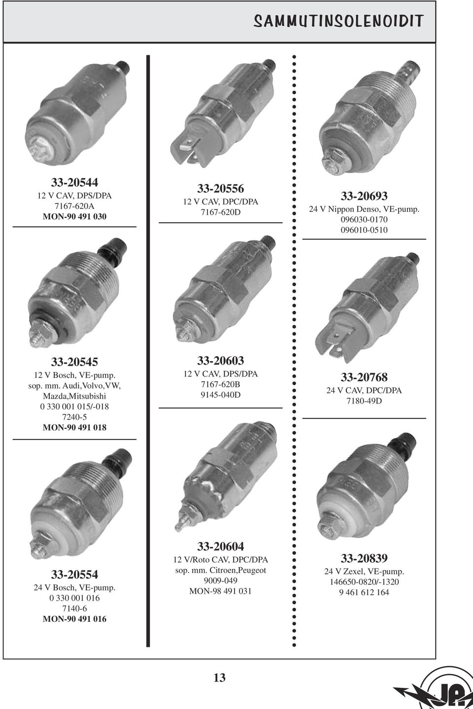 Audi,Volvo,VW, Mazda,Mitsubishi 0 330 001 015/-018 7240-5 MON-90 491 018 33-20603 12 V CAV, DPS/DPA 7167-620B 9145-040D 33-20768 24 V CAV,