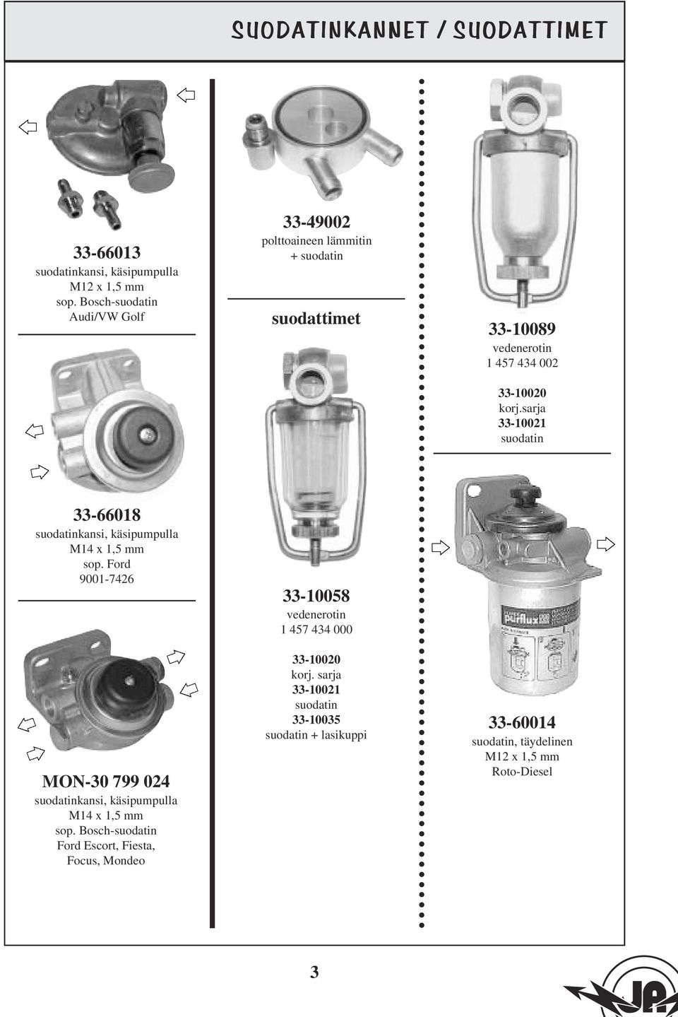 sarja 33-10021 suodatin 33-66018 suodatinkansi, käsipumpulla mm sop. Ford 9001-7426 MON-30 799 024 suodatinkansi, käsipumpulla mm sop.