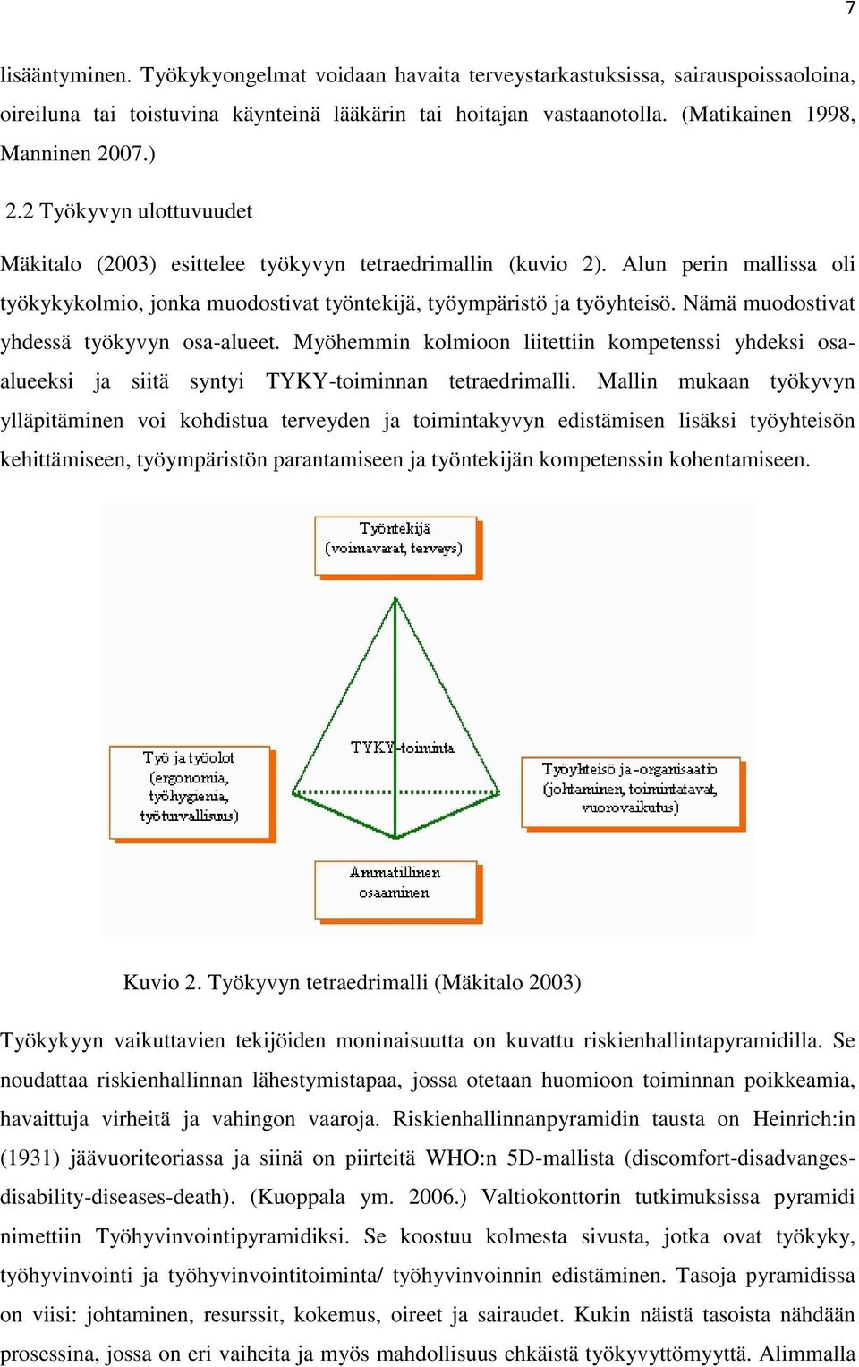 Nämä muodostivat yhdessä työkyvyn osa-alueet. Myöhemmin kolmioon liitettiin kompetenssi yhdeksi osaalueeksi ja siitä syntyi TYKY-toiminnan tetraedrimalli.