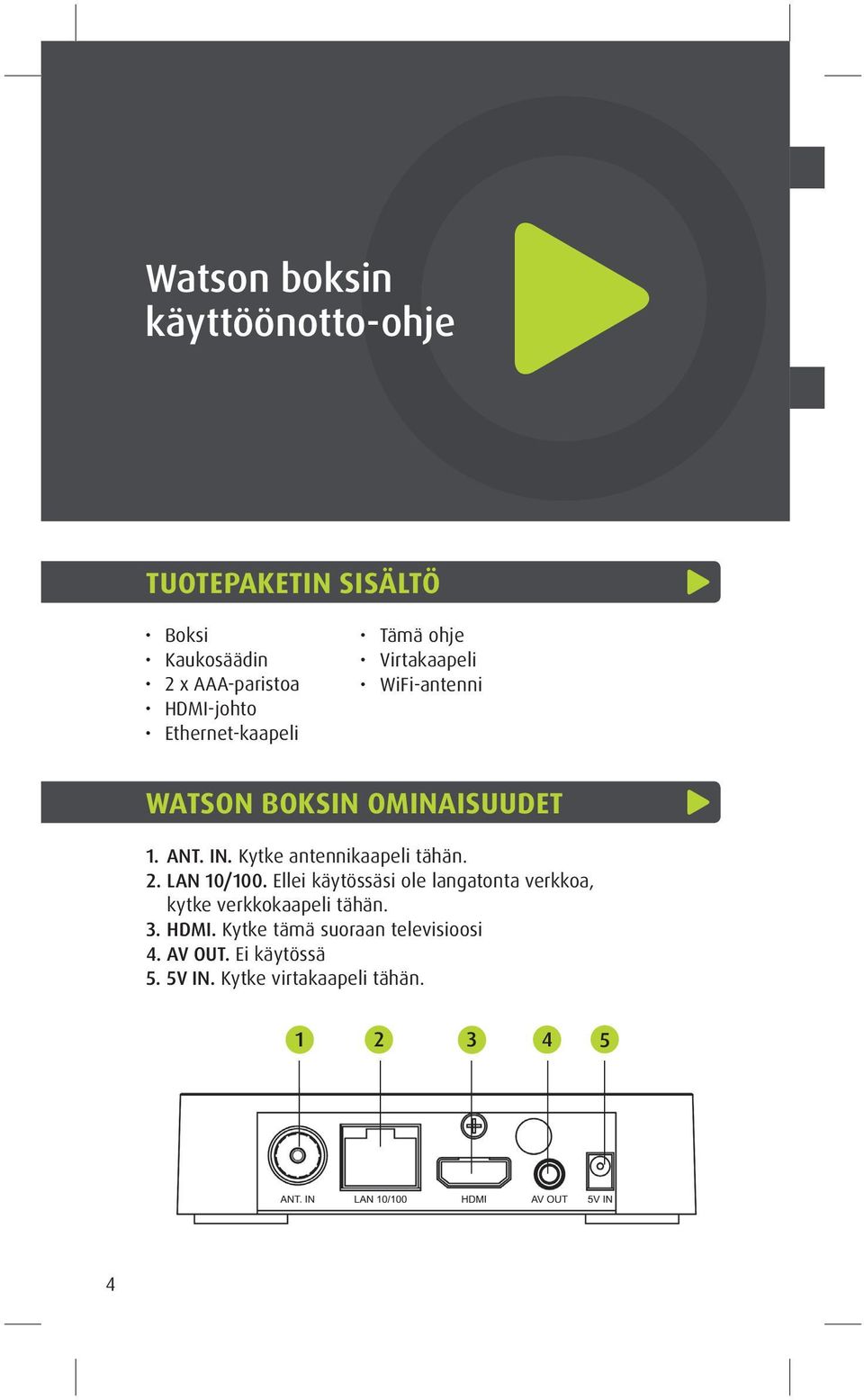 Kytke antennikaapeli tähän. 2. LAN 10/100.