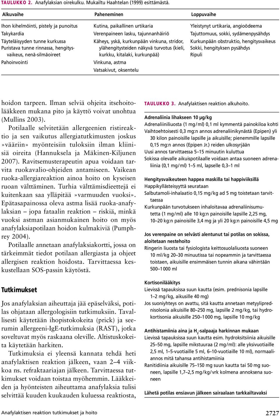 sydämenpysähdys Täyteläisyyden tunne kurkussa Puristava tunne rinnassa, hengitysvaikeus, nenä-silmäoireet Pahoinvointi Käheys, yskä, kurkunpään vinkuna, stridor, ylähengitysteiden näkyvä turvotus