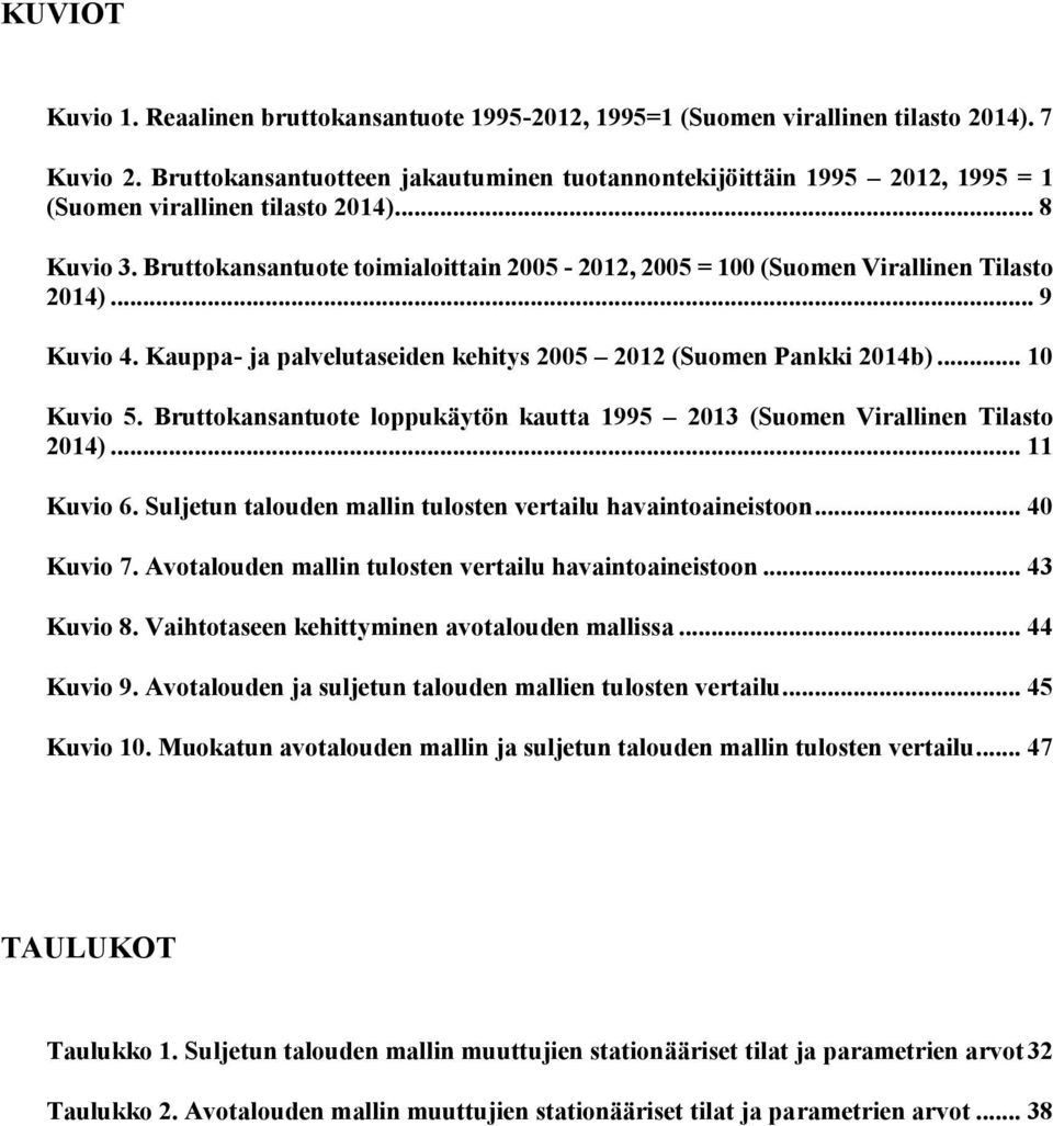 Bruttokansantuote toimialoittain 2005-202, 2005 = 00 (Suomen Virallinen Tilasto 204)... 9 Kuvio 4. Kauppa- ja palvelutaseiden kehitys 2005 202 (Suomen Pankki 204b)... 0 Kuvio 5.