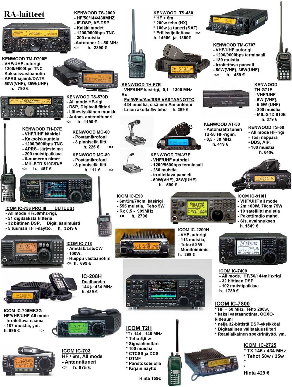 457 KENWOOD TS-2000 - HF/50/144/430MHZ - IF-DSP, AF-DSP - Kaikki modet - 1200/9600bps TNC - 300 muistia -Autotuner 2-50 MHz <= h.