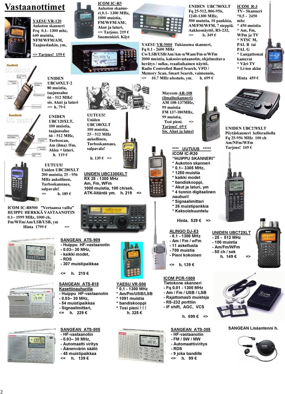 Uniden UBC280XLT 200 muistia, 25-956 MHz aukollinen, Turboskannaus, salpavalo! <= h. 189 ICOM IC-R8500 Vertaansa vailla HUIPPU HERKKÄ VASTAANOTIN 0.