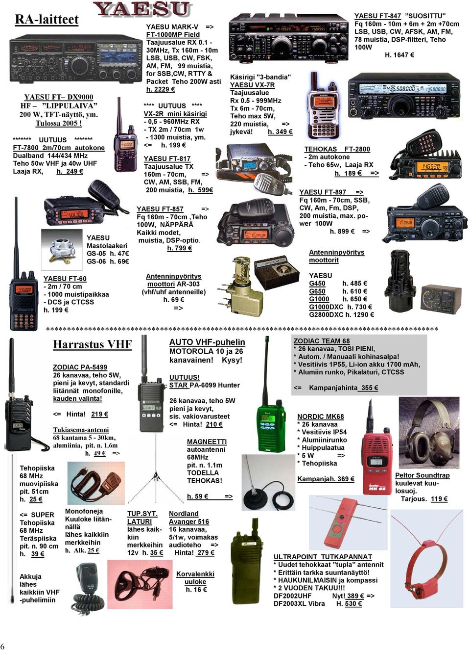 2229 UUTUUS VX-2R mini käsirigi - 0,5-960MHz RX - TX 2m / 70cm 1w - 1300 muistia, ym. <= h. 199 YAESU FT-817 Taajuusalue TX 160m - 70cm, => CW, AM, SSB, FM, 200 muistia, h.